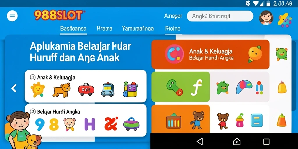 Tampilan antarmuka pengguna aplikasi Belajar Huruf Angka.