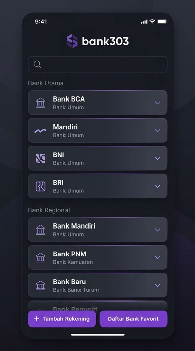 Tampilan halaman daftar bank303